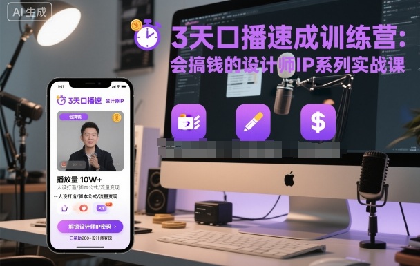 3天口播速成训练营，会搞钱的设计师IP系列实战课-资源云