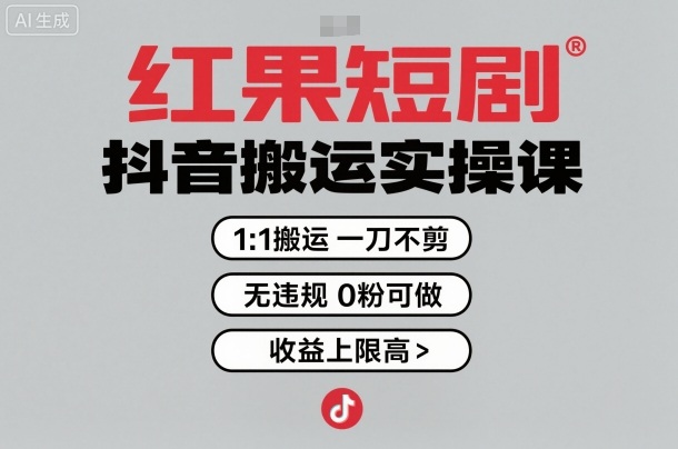 红果短剧拉新之抖音搬运实操课，1：1搬运，一刀不剪，无违规，0粉可做，收益上限高-资源云