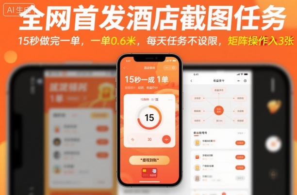 全网首发酒店截图任务，15秒做完一单，一单0.6米，每天任务不设限，矩阵操作日入3张【揭秘】-资源云
