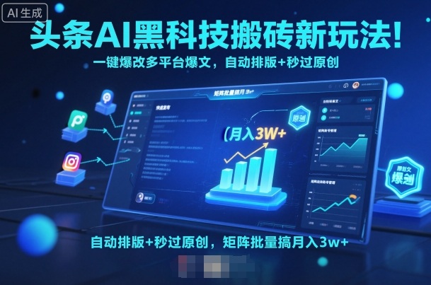 头条AI黑科技搬砖新玩法！一键爆改多平台爆文，自动排版+秒过原创，矩阵批量搞月入3w+【揭秘】-资源云