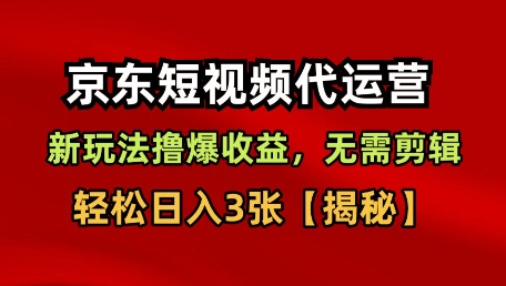 京东短视频带货，新玩法撸爆收益，无需剪辑，无需选品，轻松日入3张【揭秘】-资源云