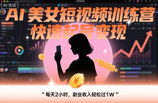 AI美女短视频训练营，快速起号变现，每天2小时，副业收入轻松过1W-资源云