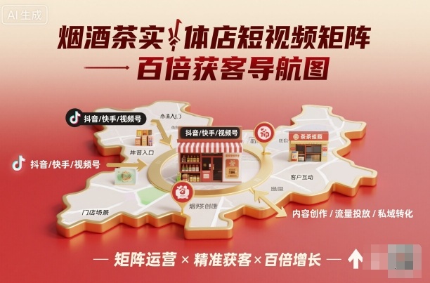 烟酒茶实体店短视频矩阵百倍获客导航图-资源云