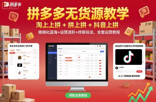 拼多多无货源教学，淘上拼+拼上拼+抖上拼，精细化蓝海+运营进阶+终极玩法，全套运营教程-资源云