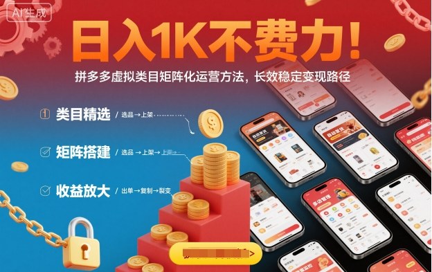 日入1K不费力！拼多多虚拟类目矩阵化运营方法，长效稳定变现路径-资源云