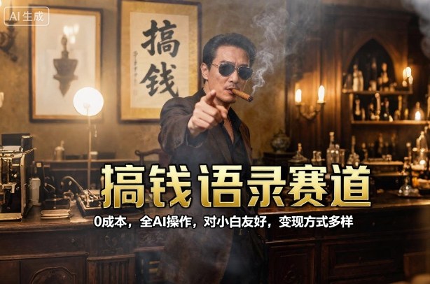搞钱语录赛道，0成本，全AI操作，对小白友好，变现方式多样-资源云