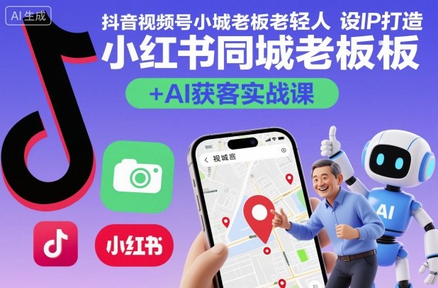 抖音视频号小红书同城老板轻人设IP打造+AI获客实战课，人设打造-算法拆解-拍摄剪辑-内容运营-AI创作-资源云