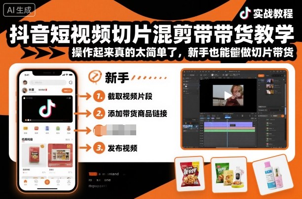 抖音短视频切片混剪带货教学，操作起来真的太简单了，新手也能做切片带货-资源云