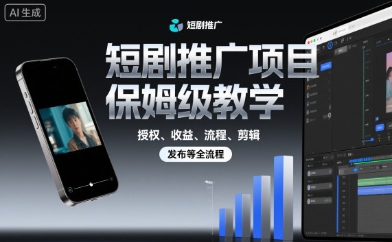 短剧推广项目保姆级教学，授权、收益、流程、剪辑，发布等全流程-资源云