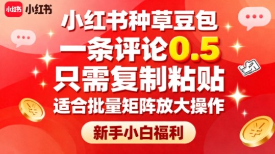 小红书种草豆包，一条评论0.5，只需复制粘贴，适合批量矩阵放大操作，新手小白福利-资源云