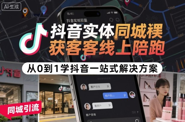 抖音实体同城获客线上陪跑，从0到1学抖音一站式解决方案-资源云
