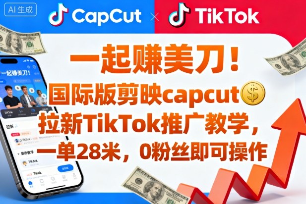 一起賺美刀！国际版剪映capcut拉新TikTok推广教学，一单28米，0粉丝即可操作（附推广入口和教学）-资源云