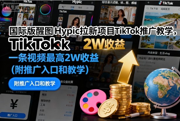 国际版醒图Hypic拉新项目TikTok推广教学，一条视频最高2W收益（附推广入口和教学）-资源云