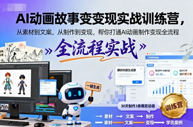 AI动画故事变现实战训练营，从素材到文案，从制作到变现，帮你打通AI动画制作变现全流程-资源云