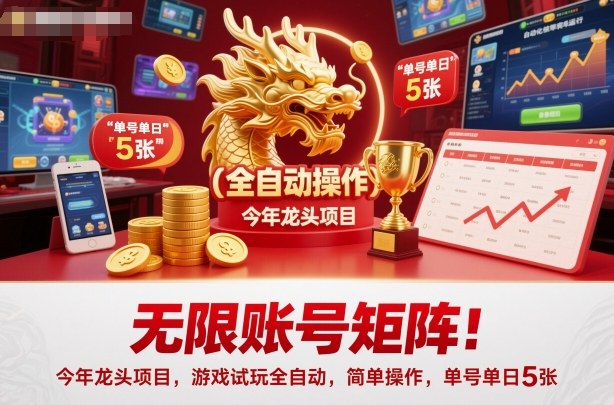 无限账号矩阵！今年龙头项目，游戏试玩全自动，简单操作，单号单日5张【揭秘】-资源云