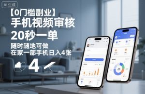 【0门槛副业】手机视频审核,20秒一单,随时随地可做,在家一部手机日入4张【揭秘】-资源云