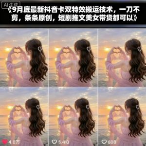 9月底最新抖音卡双特效搬运技术,一刀不剪,条条原创,短剧推文美女带货都可以-资源云