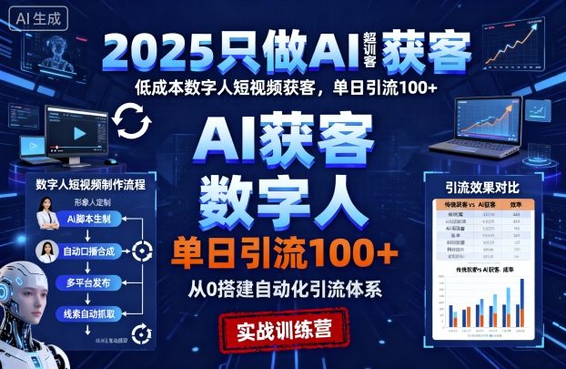2025只做AI获客，AI超级获客实训营，低成本数字人短视频获客，单日引流100+-资源云
