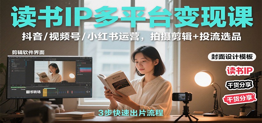 读书IP多平台变现课：抖音/视频号/小红书运营，拍摄剪辑+投流选品-资源云