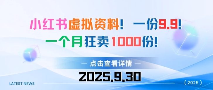 小红书虚拟资料！一份9.9！一个月狂卖1000份-资源云
