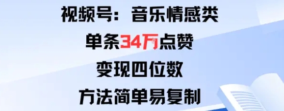 视频号分成计划新玩法 音乐情感类单条34W点赞 变现四位数 方法简单易复制-资源云