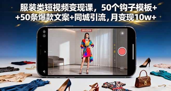 服装类短视频变现课 50个钩子模板+50条爆款文案+同城引流 月变现10w+-资源云