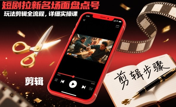 短剧拉新名场面盘点号玩法剪辑全流程，详细实操课-资源云