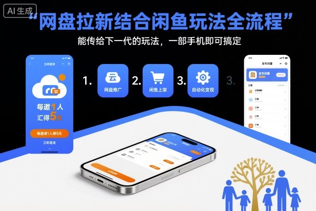 网盘拉新结合闲鱼玩法全流程，能传给下一代的玩法，一部手机即可搞定（附入口渠道以及实操教程）-资源云