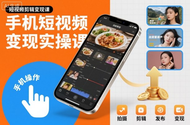手机短视频变现实操课，短视频剪辑变现课-资源云