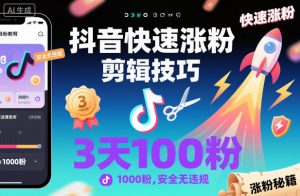 抖音快速涨粉剪辑技巧,3天1000粉,安全无违规-资源云