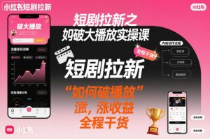短剧拉新之小红书如何破大播放实操课,如何破播放,涨收益,全程干货-资源云