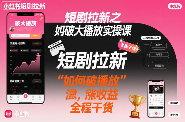 短剧拉新之小红书如何破大播放实操课，如何破播放，涨收益，全程干货-资源云