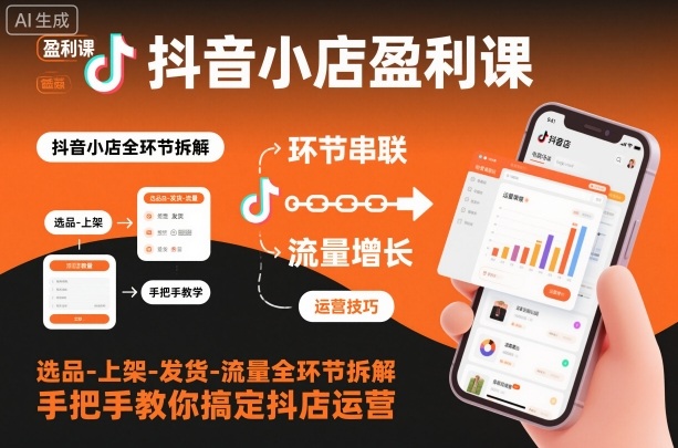 抖音小店盈利课-选品-上架-发货-流量全环节拆解，手把手教你搞定抖店运营-资源云