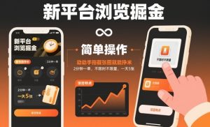 新平台浏览掘金，动动手指截张图就能挣米，2分钟一单，不限时不限量，一天5张【揭秘】-资源云