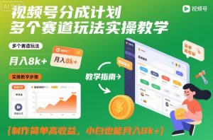 视频号分成计划多个赛道玩法实操教学，制作简单高收益，小白也能月入8k+-资源云