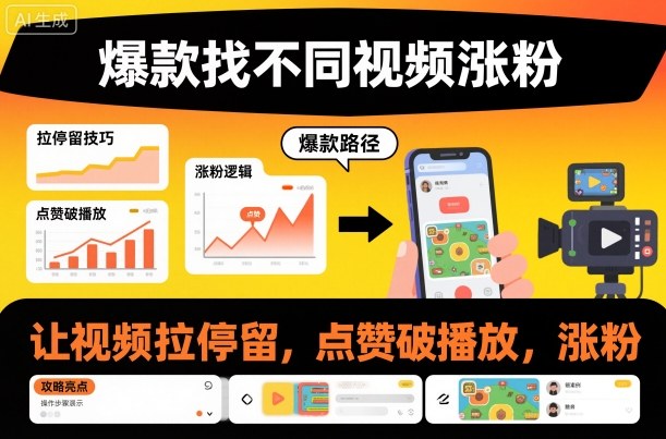 爆款找不同视频涨粉，让视频拉停留，实现点赞，破播放，涨粉-资源云