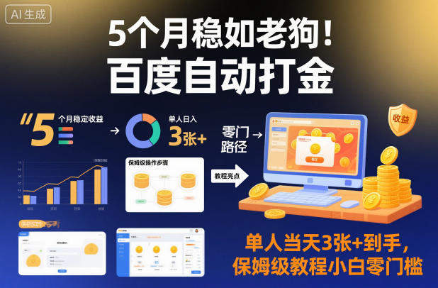 5个月稳如老狗！百度自动打金，单人当天3张+到手，保姆级教程小白零门槛【揭秘】-资源云