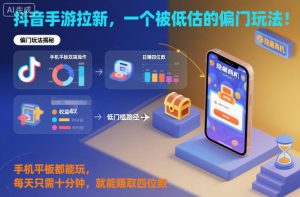 抖音手游拉新，一个被低估的偏门玩法！手机平板都能玩，每天只需十分钟，就能賺取四位数【揭秘】-资源云