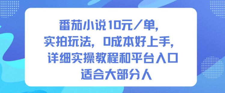 番茄小说10米每单，实拍玩法，0成本好上手，详细实操教程和平台入口适合大部分人-资源云