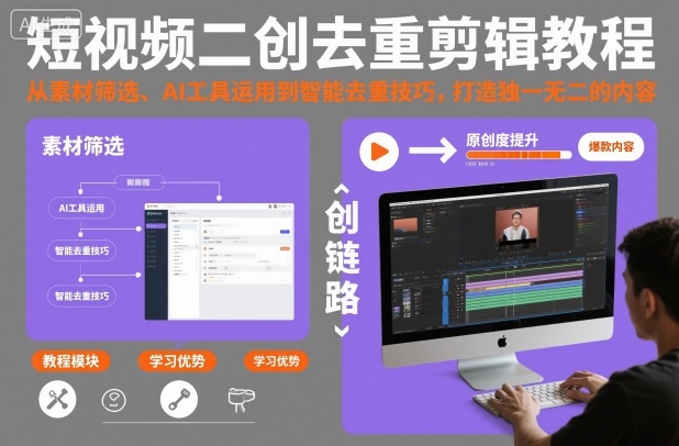 短视频二创去重剪辑教程，从素材筛选、AI工具运用到智能去重技巧，打造独一无二的内容-资源云