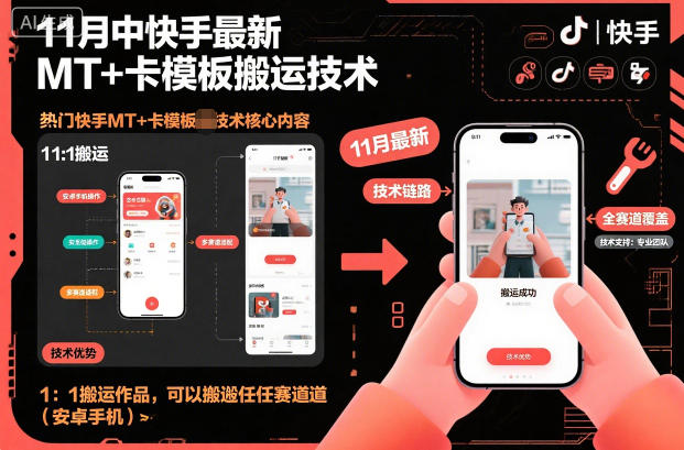 11月中快手最新MT+卡模板搬运技术，1：1搬运作品，可以搬运任何赛道（安卓手机）-资源云