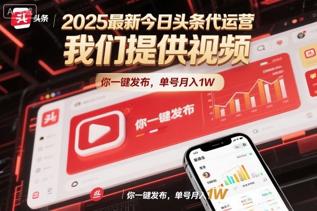 2025最新今日头条代运营，我们提供视频，你一键发布，单号月入1W【揭秘】-资源云