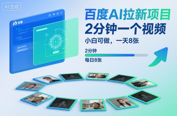 百度AI拉新项目，2分钟一个视频，小白可做，一天8张【附案例+保姆级教程】-资源云