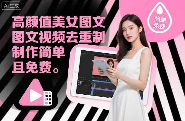 高颜值美女图文视频去重制作教学，制作简单且免费-资源云