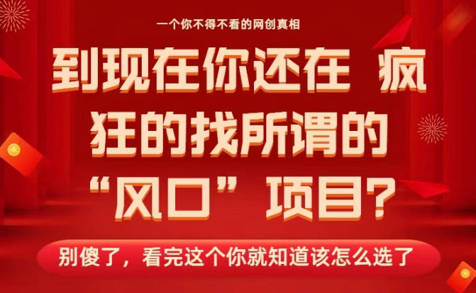 马上26年了，你还在找所谓的风口项目？别傻了，看完这个你全都懂了！【揭秘】-资源云