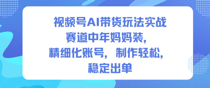 视频号AI带货玩法实战，赛道中年妈妈装，精细化账号，制作轻松，稳定出单-资源云