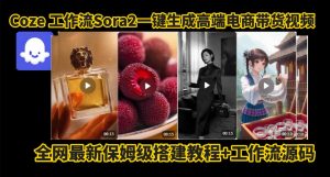 coze智能体sora2一键生成电商带货高端视频工作流保姆级拆解教程,无需剪辑,无需拍摄-资源云