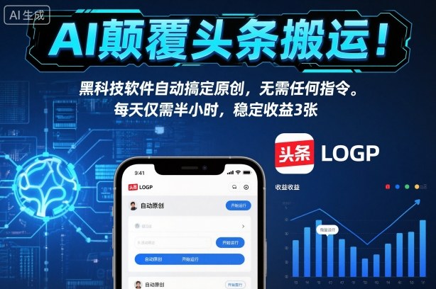 AI颠覆头条搬运！黑科技软件自动搞定原创，无需任何指令。每天仅需半小时，稳定收益3张【揭秘】-资源云