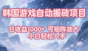 韩国游戏自动搬砖项目，日收益1k+，可矩阵放大，小白轻松入手【揭秘】-资源云