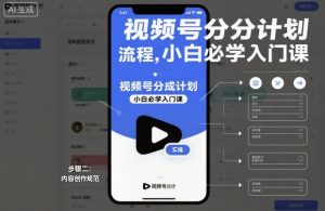 视频号分成计划实操流程，小白必学入门课-资源云